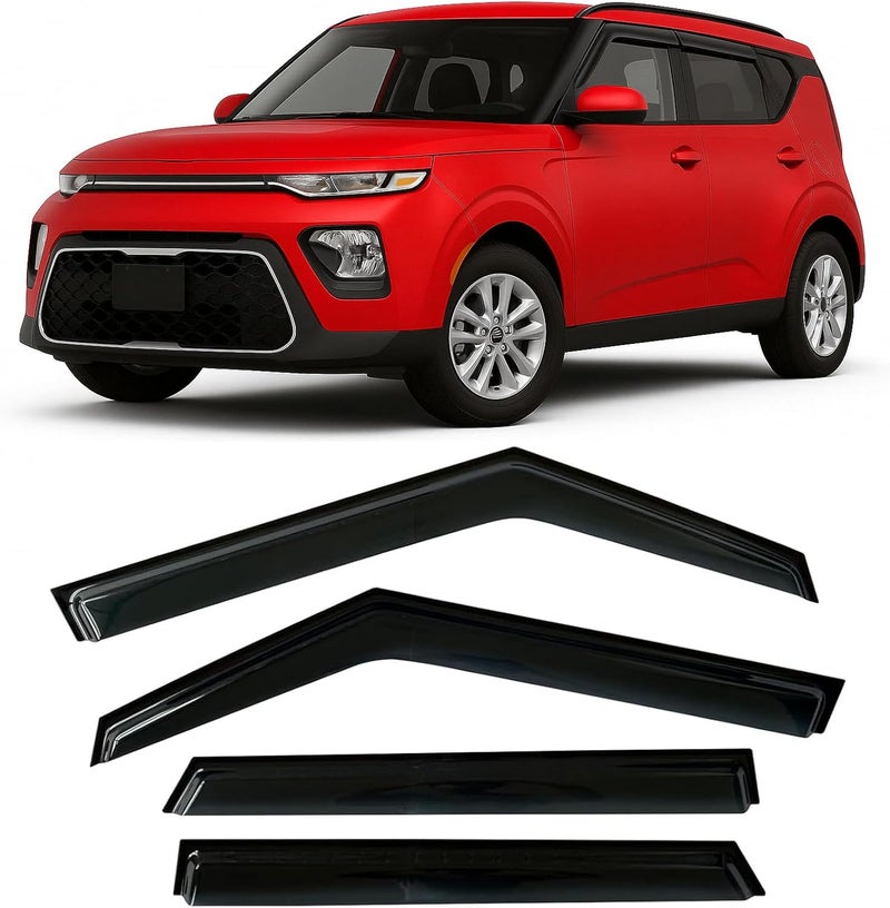 Optimal Co 2020-2025 Tape-on Rain Guards for Kia Soul Side Window Deflector Visors EX GT-Line Turbo LX S X-Line Durable Tinted Vent Shade 2021 2022 2023 2024 - Image 1